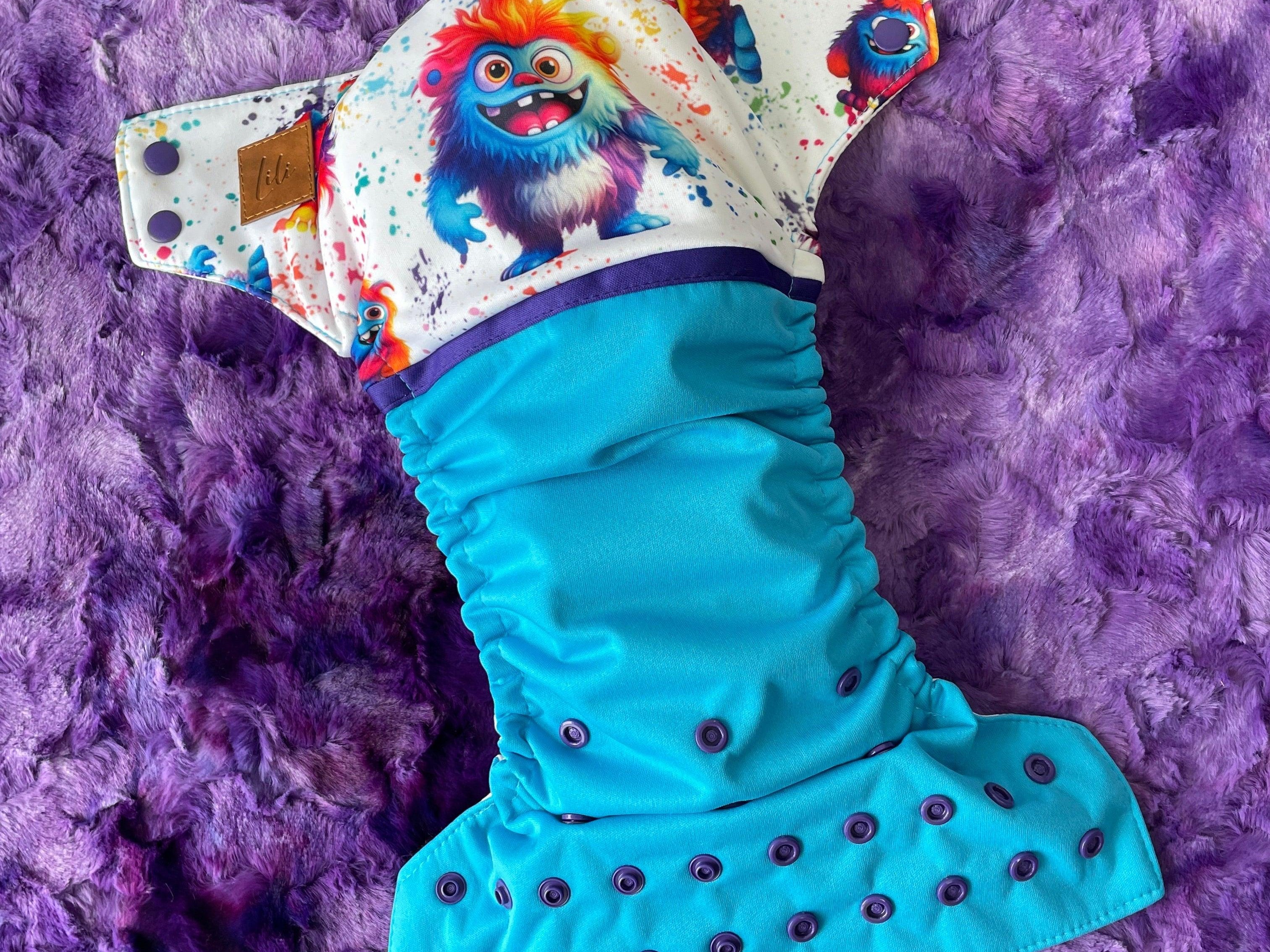 Couche lavable | taille NOUVEAU-NÉ | P'tits Monstres (wrap) - Les Confections Lili