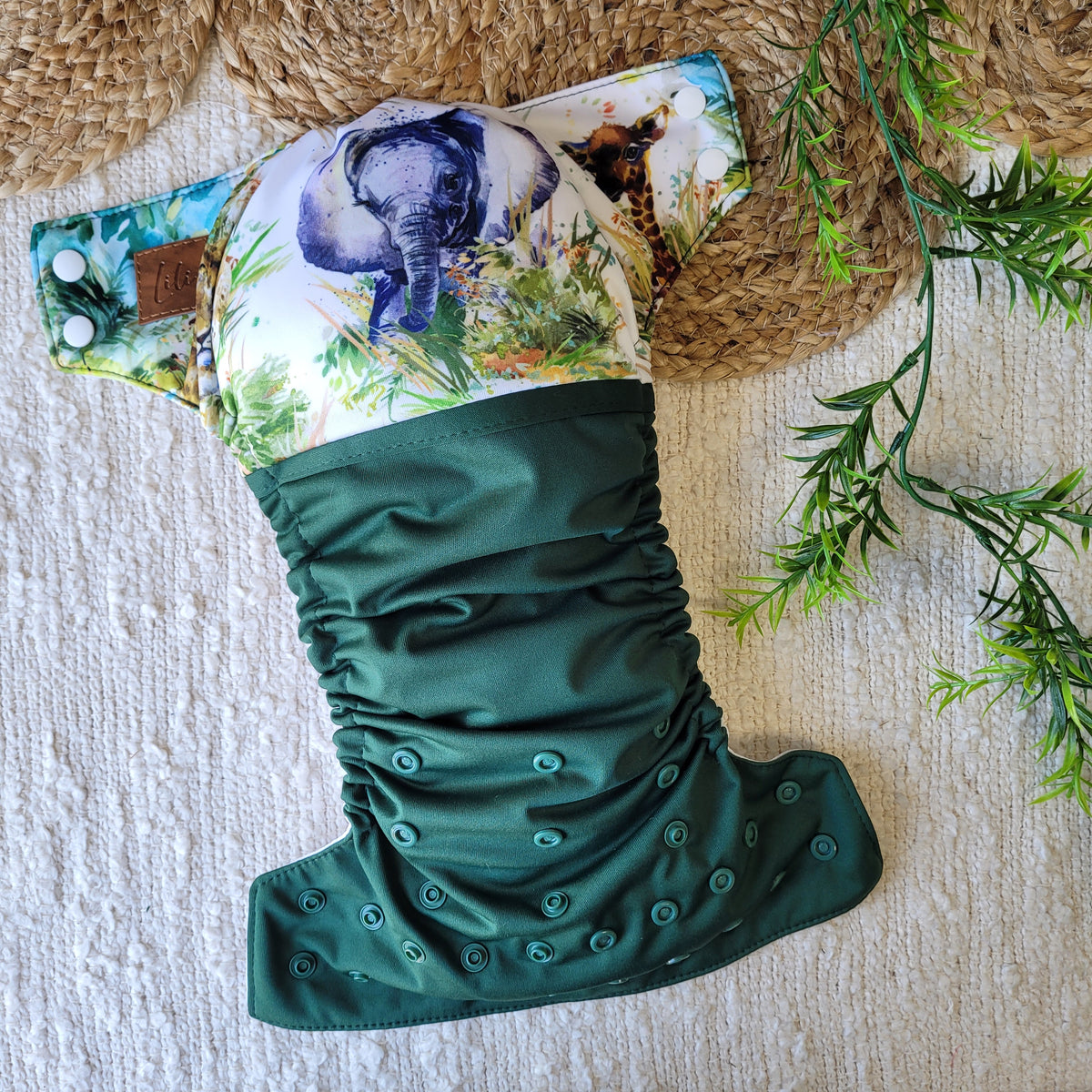 Couche lavable | taille NOUVEAU-NÉ | Savane - Éléphant (wrap)