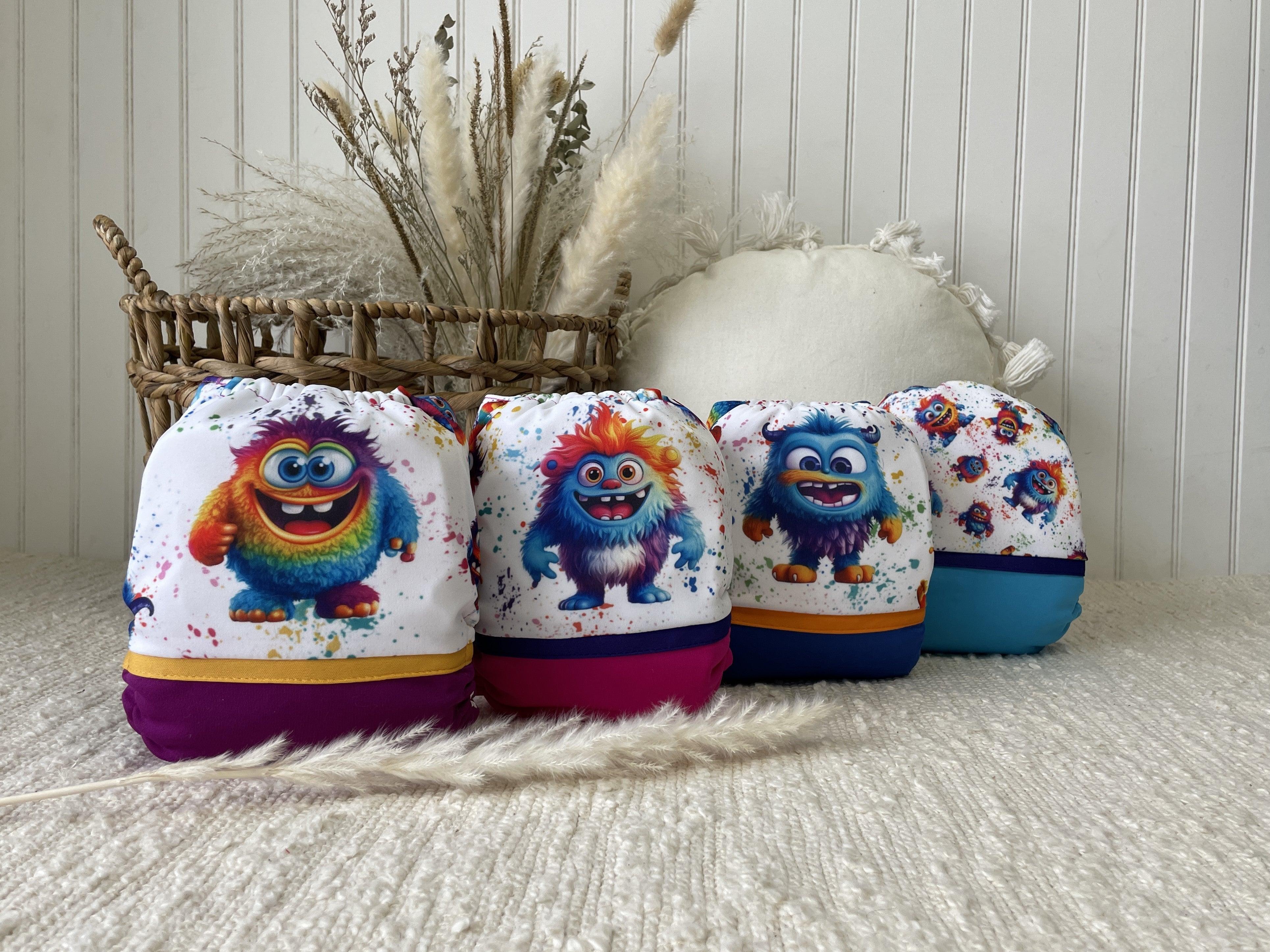 Couche lavable | taille NOUVEAU-NÉ | P'tits Monstres (wrap) - Les Confections Lili