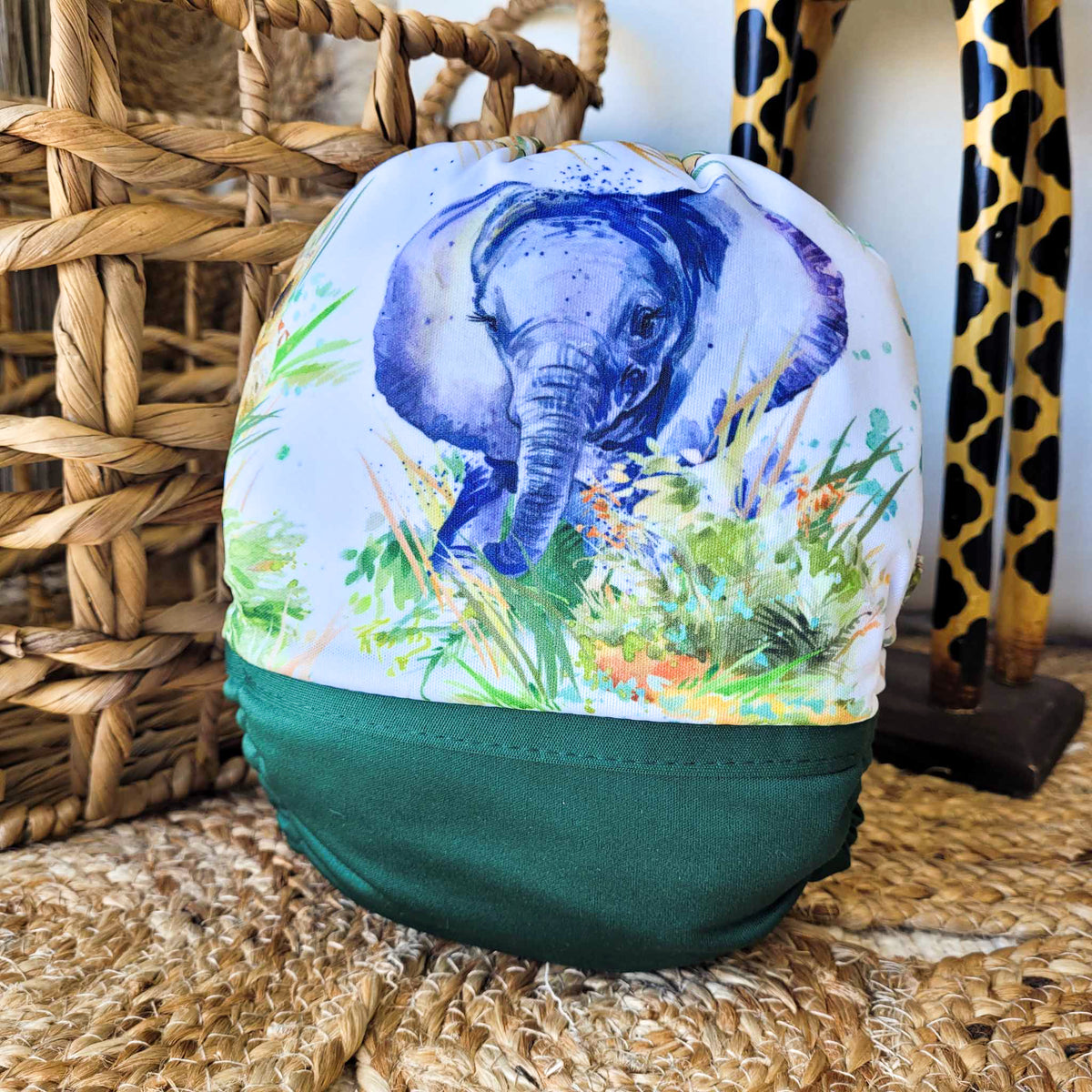 Couche lavable | taille NOUVEAU-NÉ | Savane - Éléphant (wrap)