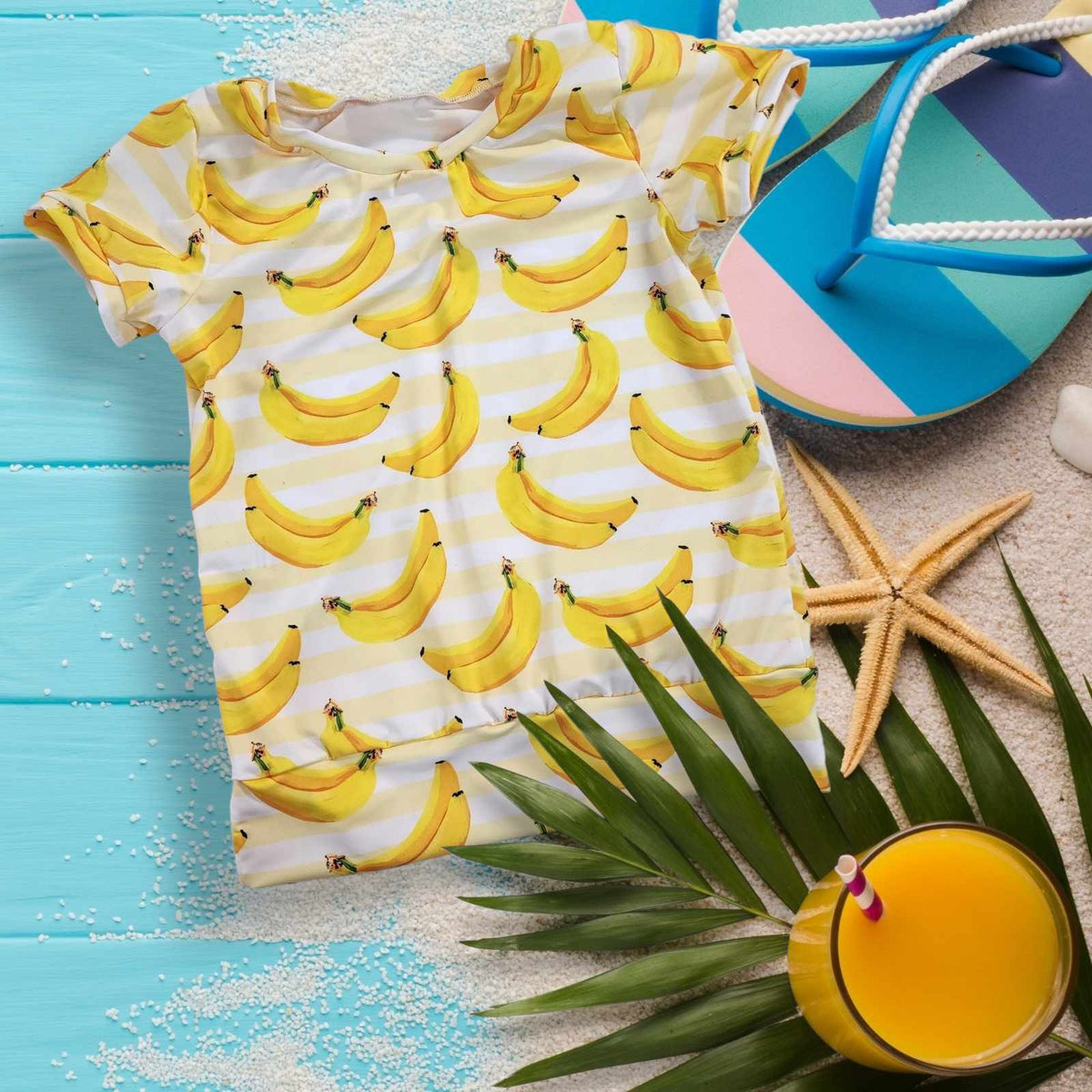 Créations M3 | Chandail maillot de piscine tout motif | Banana Stripes (précommande)